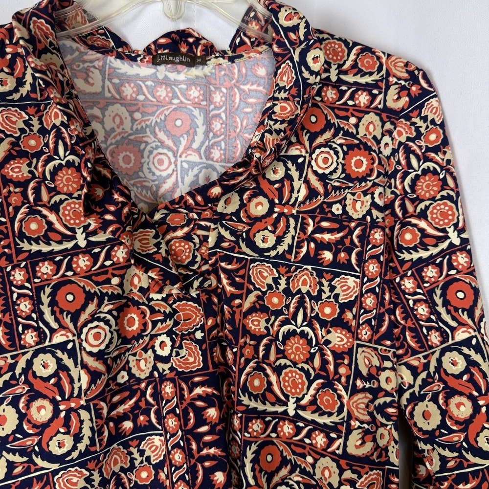 J. McLaughlin Durham Top Womens Medium Catalina Cloth Navy Orange  Floral Ruffle